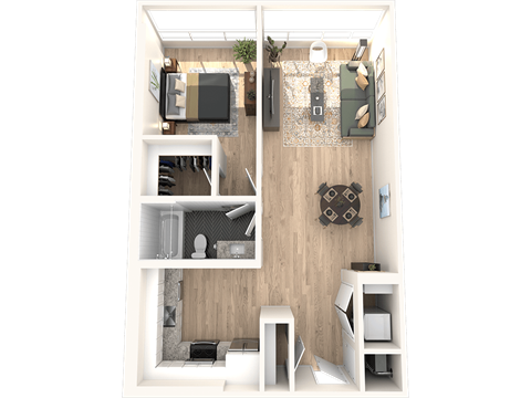 Floor plan for 1 bed, 1 bath, 790 sqft
